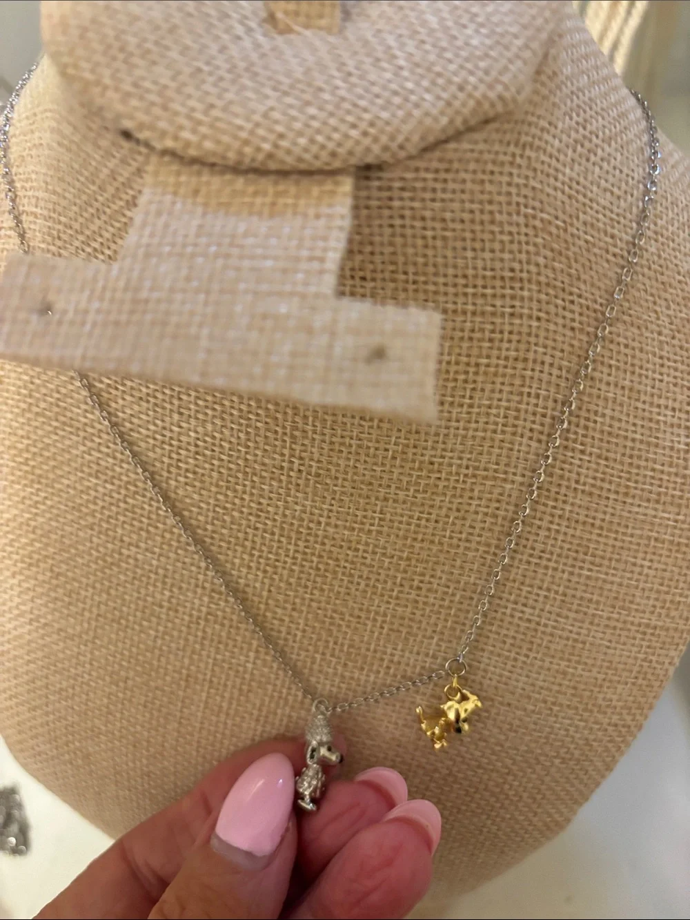 Two-Tone Snoopy and friend Charm Necklace - Gold & Silver